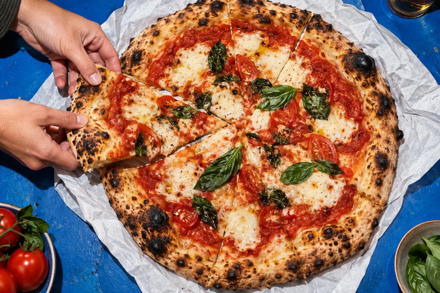 Samen een margherita delen aan tafel